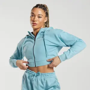 y2k Streetwear <b>Women</b> Cropped Zip up <b>Hoodie</b> Cotton <b>Fleece</b> Long Sleeve Zipper Hoodies For <b>Women</b> Fall Fashion Blank <b>Women</b> Hoodies - Product Image 1