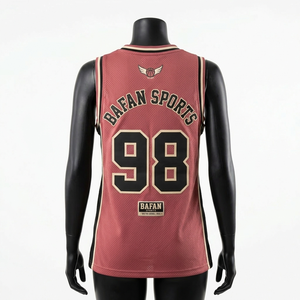 Maillot de basket pour femme, tissu maille polyester premium 160 GSM, rose et noir, panneau latéral sans manches, logo sublimation personnalisé, coton. - Product Image 2