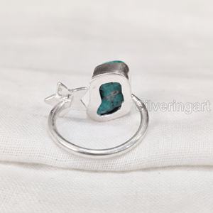 Joyería de piedra en bruto Anillo para mujer Turquesa natural Piedra preciosa cruda Diciembre Piedra natal Estrella Anillo ajustable Anillo de plata esterlina 925 - Product Image 5