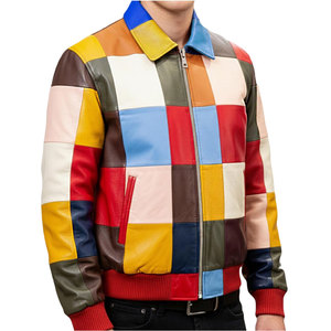 Chaqueta de Cuero Elegante para Hombre, Mezcla de Múltiples Colores con Textura Suave de un Solo Tono, Chaqueta de Cuero Moderna para Hombre - Product Image 1