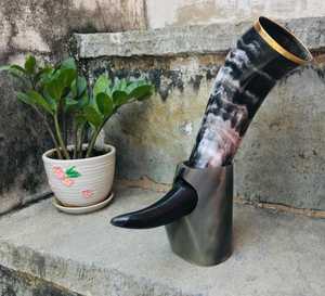 High Durable Viking Drinking Horn Mug Polished Horn Viking Beer Mug Metal Accents Authentic Viking Drinking Horn from India - Product Image 2