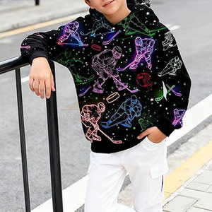 Venta al por mayor de moda de invierno niños sudaderas con capucha 3D impresión pulóver sudadera con forro de felpa y ajuste acogedor de hockey sobre hielo - Product Image 4