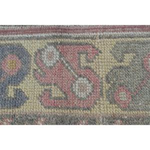 1,3x9,6 ft Runner Vintage Rug, Turkish Rug, <b>Yellow</b> Pink Check <b>Wool</b> Rug - Product Image 5