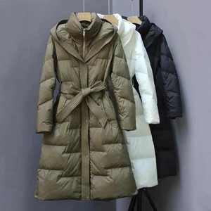 Winter Wholesale Long Over the Knee Hooded Thickened Slim Fit Warm Waistband <b>White</b> Duck Down Women's Casual Down <b>Jacket</b> - Product Image 3