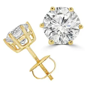 Anant Natural And Lab Grown Round Brilliant Cut DEF VVS Diamond Stud Earring Yellow Gold Solitaire Studs Ear Rings for Women