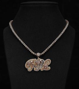 Pendentif personnalisé pour homme en rhodium plaqué, serti de moissanite glacée VVS, avec nom et lettre personnalisés, cadeau de bijoux pour lui ou elle - Product Image 5