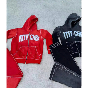Mens Red Tracksuit Set <b>Full</b> <b>Zip</b> <b>Hoodie</b> And Sweatpants Two Piece Outfit Streetwear Fashion Casual Sportswear Wholesale Clothing - Product Image 5