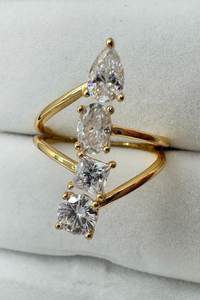 Bague en diamant moissanite, design original unique, multi-coupe, 4 pierres, argent 925, plaqué or 18 carats, cadeau de mariage, de fiançailles, d'anniversaire - Product Image 3