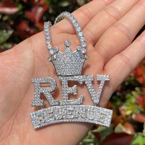 Custom Iced Out Crown <b>Pendant</b> REV REVENUE Letter Necklace Hip Hop Bling Moissanite Diamond <b>Pendant</b> <b>for</b> <b>Men</b> and Women - Product Image 3