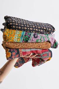 Colcha Kantha Hecha a Mano, Cubrecama con Estampado Tropical Vintage de Frutas, 100% Algodón, Ecológica, Lavable, Color Personalizado, India - Product Image 5