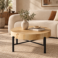 Table basse en bois avec structure métallique, design antique de luxe pour la maison - salon, chambre, balcon