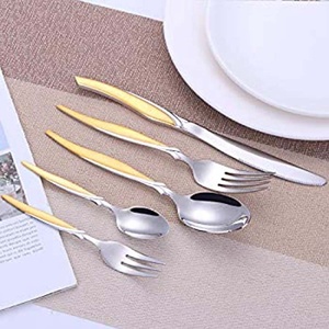 Ensemble de couverts de luxe en acier inoxydable de haute qualité pour restaurant hôtel, couteau fourchette cuillère à poignée plaqué or argent - Product Image 4