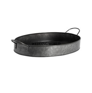 Ensemble de deux plateaux de service galvanisés en forme de rectangle faits à la main vente chaude de vaisselle de luxe plateau de service en métal en gros de table - Product Image 2