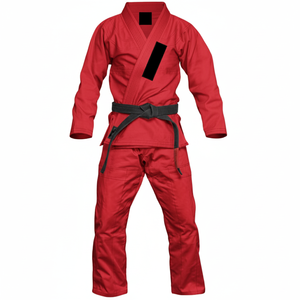 Ensemble de Kimono de Jiu-Jitsu et de Judo Rouge Premium, Tissage Perlé Lourd, Séchage Rapide, Uniforme d'Arts Martiaux avec Coutures Renforcées - Product Image 1