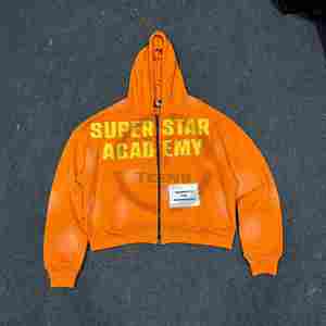 Sudadera Corta Naranja de Invierno de la Academia Trendy Superstar para Hombre, con Estampado de Letras Gruesas, Cierre Frontal, 100% Algodón, Estilo Urbano Informal - Product Image 2
