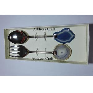 Service à salade en acier inoxydable avec logo personnalisé et poignée en agate, outils de cuisine, ustensiles, cuillère à salade, vaisselle, couverts pour la maison et les hôtels - Product Image 2