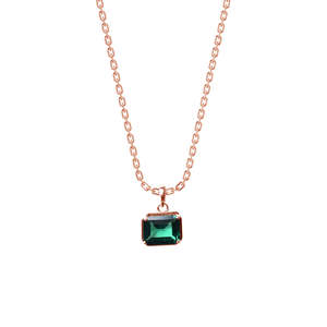 Collar con Colgante Celia de Plata de Ley 925 CLARA, Corte Esmeralda, Patrón Geométrico de Diamantes, Engaste de Bisel, Rodio, Oro de 14K, para Regalo - Product Image 1