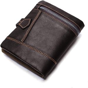 Unisex <b>Wallet</b> Coffee Color Genuine Leather Men's RFID Blocking Security <b>Card</b> <b>Holder</b> Chain Decorated Money Clip Coin Pocket - Product Image 2