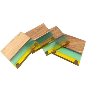 Juego de 4 posavasos de madera clásicos con logotipo grabado, diseños cuadrados, uso de mesa, barra de bebidas, mantel de resina epoxi, embalaje a granel - Product Image 4