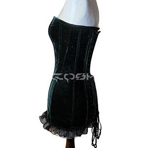 ชุดเดรสรัดรูปกำมะหยี่สีเขียวสำหรับปาร์ตี้และคลับแต่งขอบด้านล่าง - Product Image 3