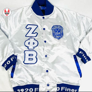 Zeta Phi Beta เสื้อแจ็กเก็ตเบสบอลสำหรับสตรีเสื้อทีมตัวแทนทีมสโมสรเครื่องแต่งกายเครื่องแต่งกายแบบกรีกของขวัญสีน้ำเงินขาวทึบออกแบบได้ตามต้องการ - Product Image 1