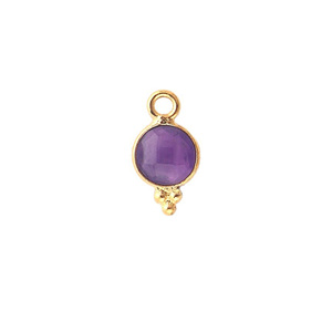 Charme de pierre de naissance à facettes en améthyste de 6mm plaqué or ensemble de lunette en pierre ronde breloque double face à facettes pour bijoux faits à la main - Product Image 1
