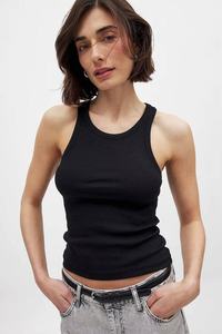 เสื้อกล้ามผู้หญิงผ้าคอตตอนถักแบบสั้นสำหรับผู้หญิงเสื้อแขนกุดคอกลมสีขาว - Product Image 6