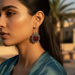 Boucles d'oreilles pendantes en argent 925 avec rubis pour femmes, avec perle d'eau douce, diamant, plaqué or rose, bijoux en pierres précieuses pour mariage et fête - Product Image 2