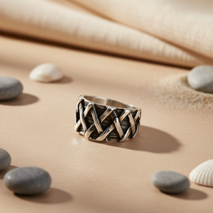 "Geometric Men's 925 Sterling <b>Silver</b> Rhodium-Plated <b>Statement</b> <b>Ring</b> with Gemstone" - Product Image 3