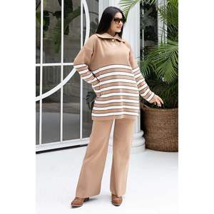 Trucker Collar Striped Knitwear 2 Piece Set Ten - Product Image 1
