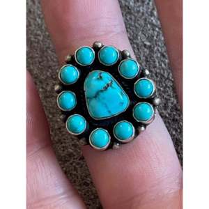 Bague en argent sterling et turquoise Navajo sertie en grappe, forme marquise avec zircon, plaqué rhodium, taille 8, pour usage quotidien - Product Image 2