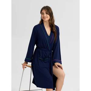 Bata de baño de verano para mujer, multicolor, con ribetes, de bambú suave tejido con elastano, ropa de casa informal, con botones, batas de modal personalizables - Product Image 6