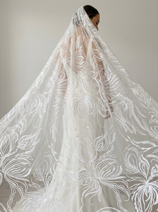 Tissu en dentelle tissée blanc avec broderie florale de paillettes effet feux d'artifice, dentelle en tulle à motif abstrait moderne pour filles, articles en stock, léger - Product Image 4