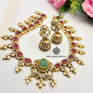 Gold Plated <b>Ruby</b> Stone Moissanite Polki Set Jhumki Pear Cut Fine Jewelry for Weddings Parties Featuring Freshwater Pearl Zircon - Product Image 3