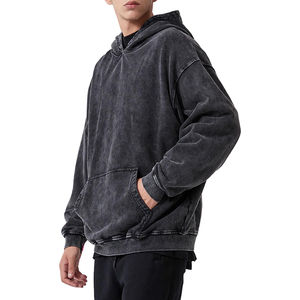 Sweat à capuche délavé pour hommes de super qualité en gros impression délavée à l'acide sur coton français lourd sweat à capuche thermique surdimensionné pour hommes - Product Image 4