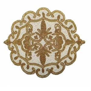 Mantel de mesa con cuentas de cristal Rectangular crema y dorado de alta calidad, tapete de mesa decorativo hecho a mano, placa de cargador con cuentas - Product Image 1