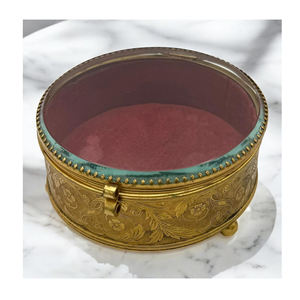 Prix bas carré or fini métal laiton bordure en relief fleur conception clair biseauté verre fait main boîte de rangement boîte à bijoux - Product Image 3