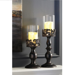 Home Decoration Metal Candle Holder Candle Stand for Lighting and <b>Set</b> Stylish Antique Finish Decorative Candle Jar Holder - Product Image 1