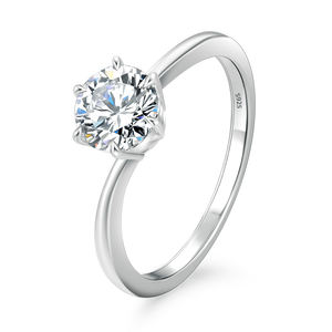 Anillo de Compromiso de Plata de Ley S925 Chapado en Oro Blanco de 14K con 5 Piedras de Moissanita D VVS1 Creadas en Laboratorio, Joyería para Mujer, Aniversario - Product Image 6