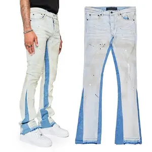 Мужские джинсы, Лидер продаж, мужские расклешенные брюки с дырками бедствия, белые, синие джинсовые брюки, индивидуальные мужские джинсы большого размера