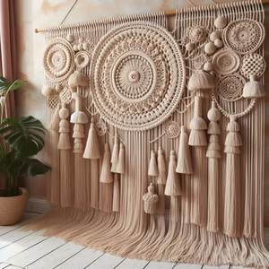 <b>Decorative</b> Macrame Wall Hanging Wholesale Featuring Classic Boho Patterns Ideal for Bedrooms Offices or Event Backdrops - Product Image 6