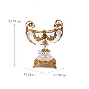 Juego de centro de mesa decorativo de latón envejecido y cristal antiguo con adornos dorados ornamentados y dos jarrones a juego - Product Image 5