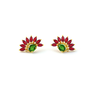 <b>Peridot</b> and Garnet Sapphire Flower <b>Earrings</b> 925 Sterling Silver Floral Studs Jewelry For Women Jewellery - Product Image 1