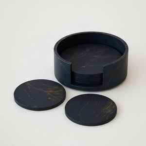 Sous-verres en béton marbré noir et or faits à la main, ensemble de 4 pièces, vaisselle moderne - Product Image 4