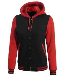 Venta al por mayor Precio barato Rojo Negro Color Clásico Cuello con capucha Letterman Béisbol Collage Botón Cierre Streetwear Varsity Chaquetas - Product Image 4