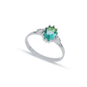 Anillo de Plata de Ley 925 con Incrustaciones de Circonita Cúbica Verde en Forma Ovalada, Hecho a Mano en Turquía, Chapado en Rodio, Elegante y Fino para Boda - Product Image 3