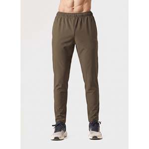 Pantalones Deportivos para Hombre, Color Sólido, Poliéster, Cintura Elástica, Largos, Ajustados, Color Caqui, Secado Rápido - Product Image 1