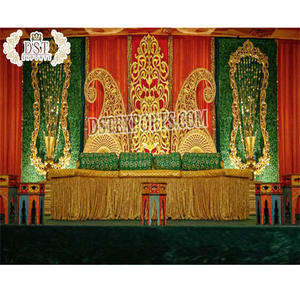 กรอบ FRP สีทองสําหรับ Mehndi Sangeet เวทีมุสลิมงานแต่งงาน Heena ปาร์ตี้ตกแต่งเวทีปากีสถานงานแต่งงาน Mehndi พิธีเวที - Product Image 1