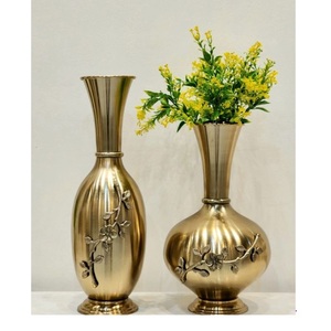 New And Trending Design Handcrafted Sophia Floral <b>Vase</b> <b>Large</b> in Raw <b>Gold</b> Finish Table Decor Decorative - Product Image 3