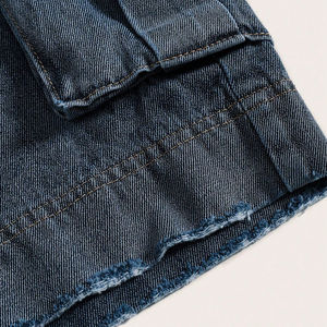 Shorts de Mezclilla con Lavado Vintage para Hombre, Estilo Casual Cargo con Bolsillos Laterales Grandes y Funcionales, Transpirables, Duraderos, Corte Regular 124 - Product Image 2